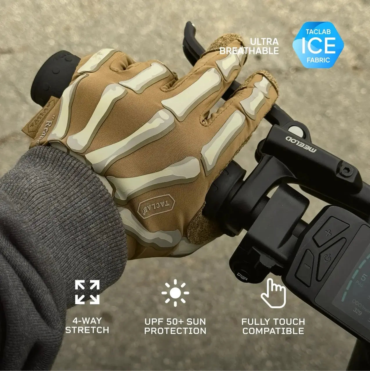 TACLAB Reaper Skeleton Gloves - Thin and Lightweight for E-Bike, BMX, Mountain Bike, Cycling TACLAB