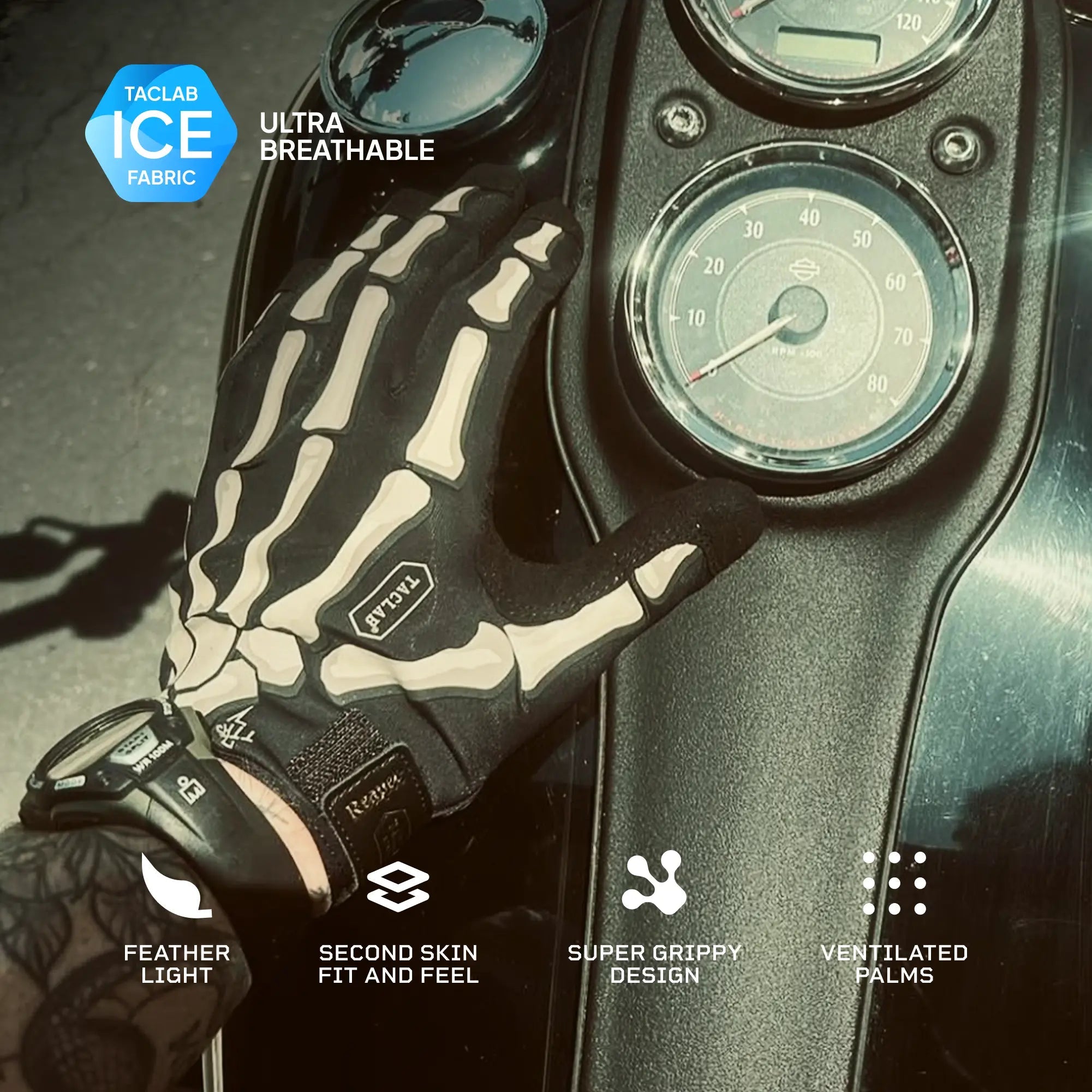 TACLAB Reaper Skeleton Gloves - Thin and Lightweight for Motocross, Dirt Bike, ATV - TACLAB