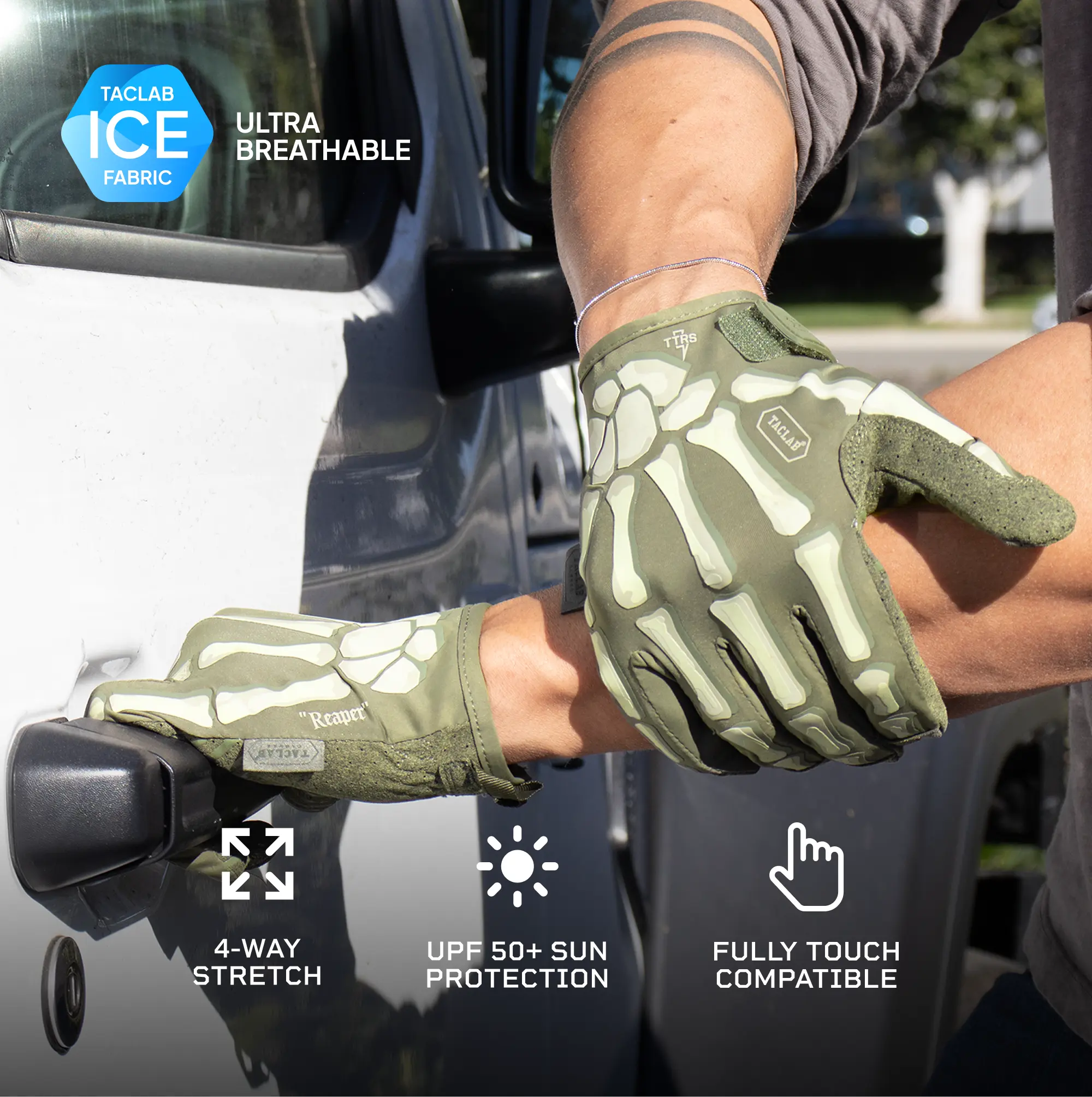 TACLAB REAPER Ghost Green Tactical Skeleton Gloves TACLAB