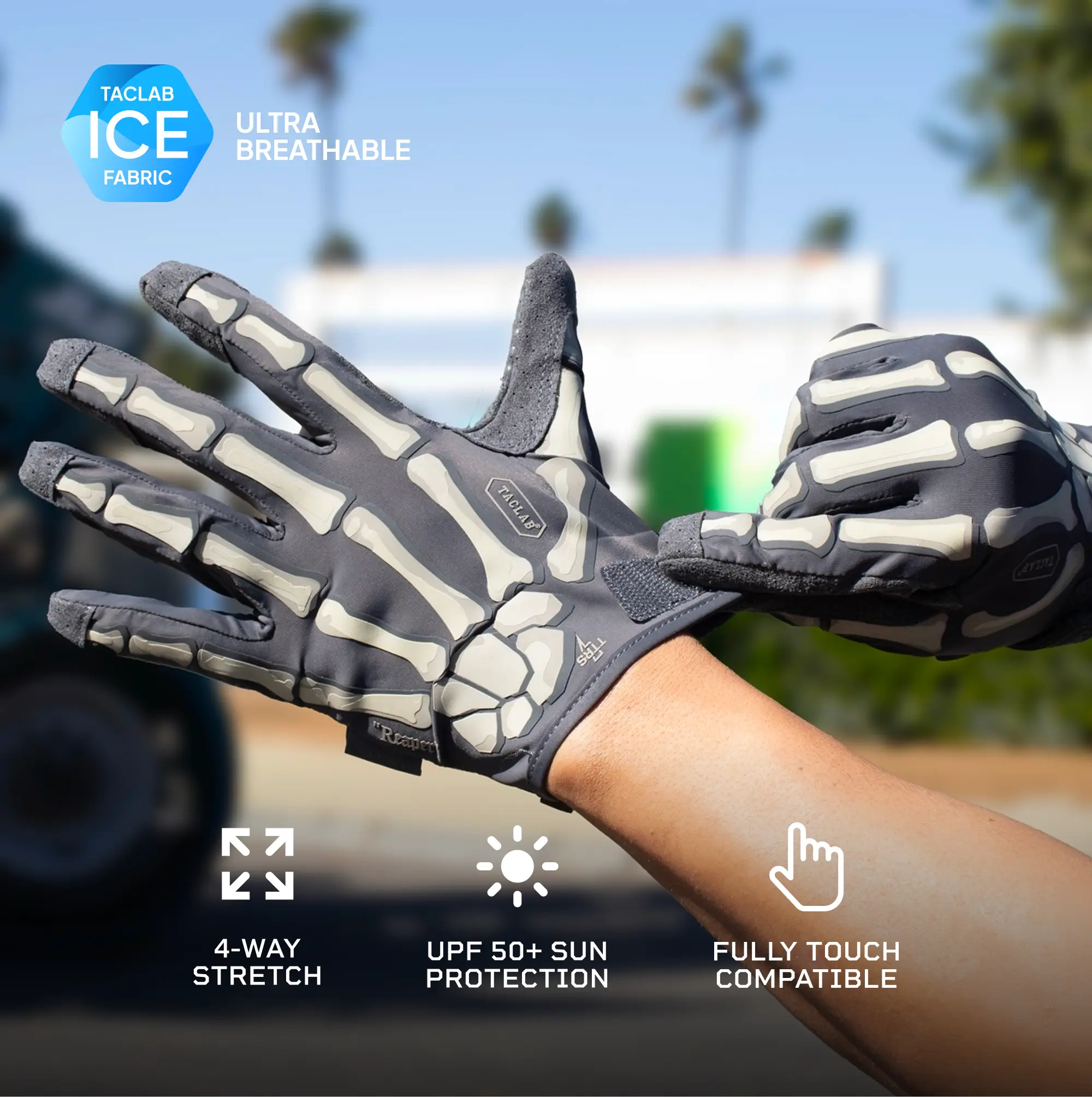 TACLAB REAPER Ghost Wolf Gray Tactical Skeleton Gloves - Thin and Lightweight for Summer, Airsoft, Paintball, Cycling, Motorcycle, Multipurpose TACLAB