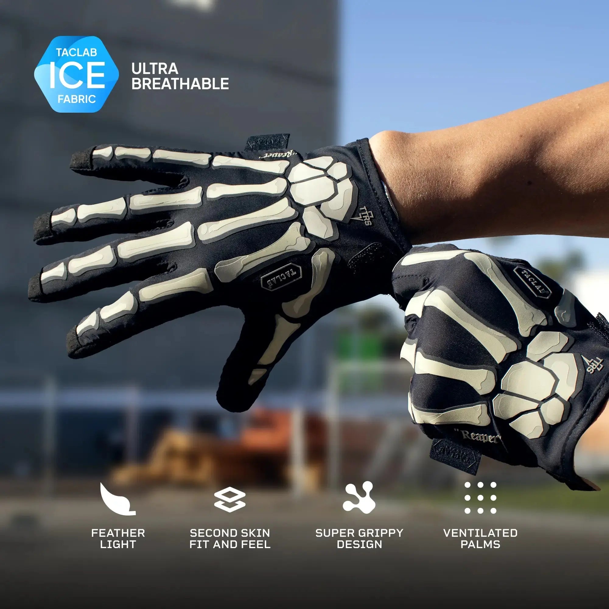 TACLAB Reaper Skeleton Gloves - Thin and Lightweight for E-Bike, BMX, Mountain Bike, Cycling TACLAB
