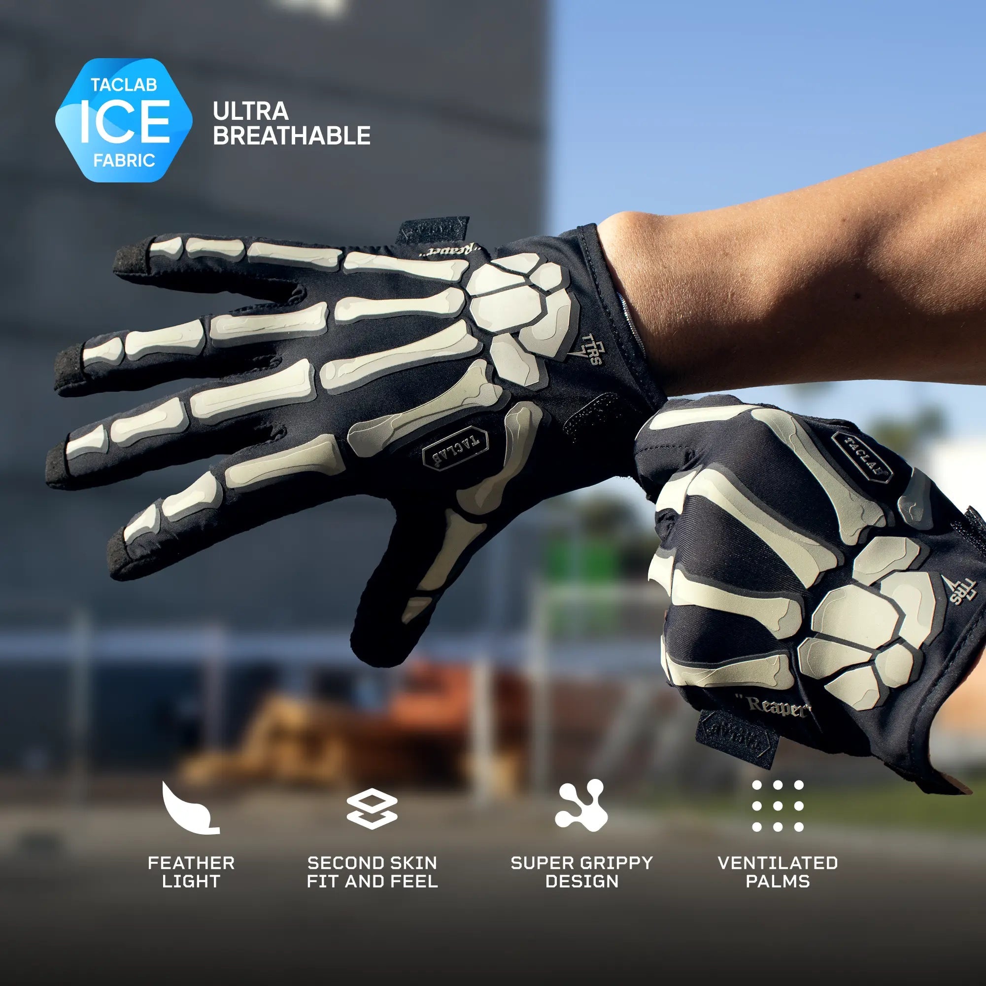 TACLAB Reaper Skeleton Gloves - Thin and Lightweight for E-Bike, BMX, Mountain Bike, Cycling TACLAB