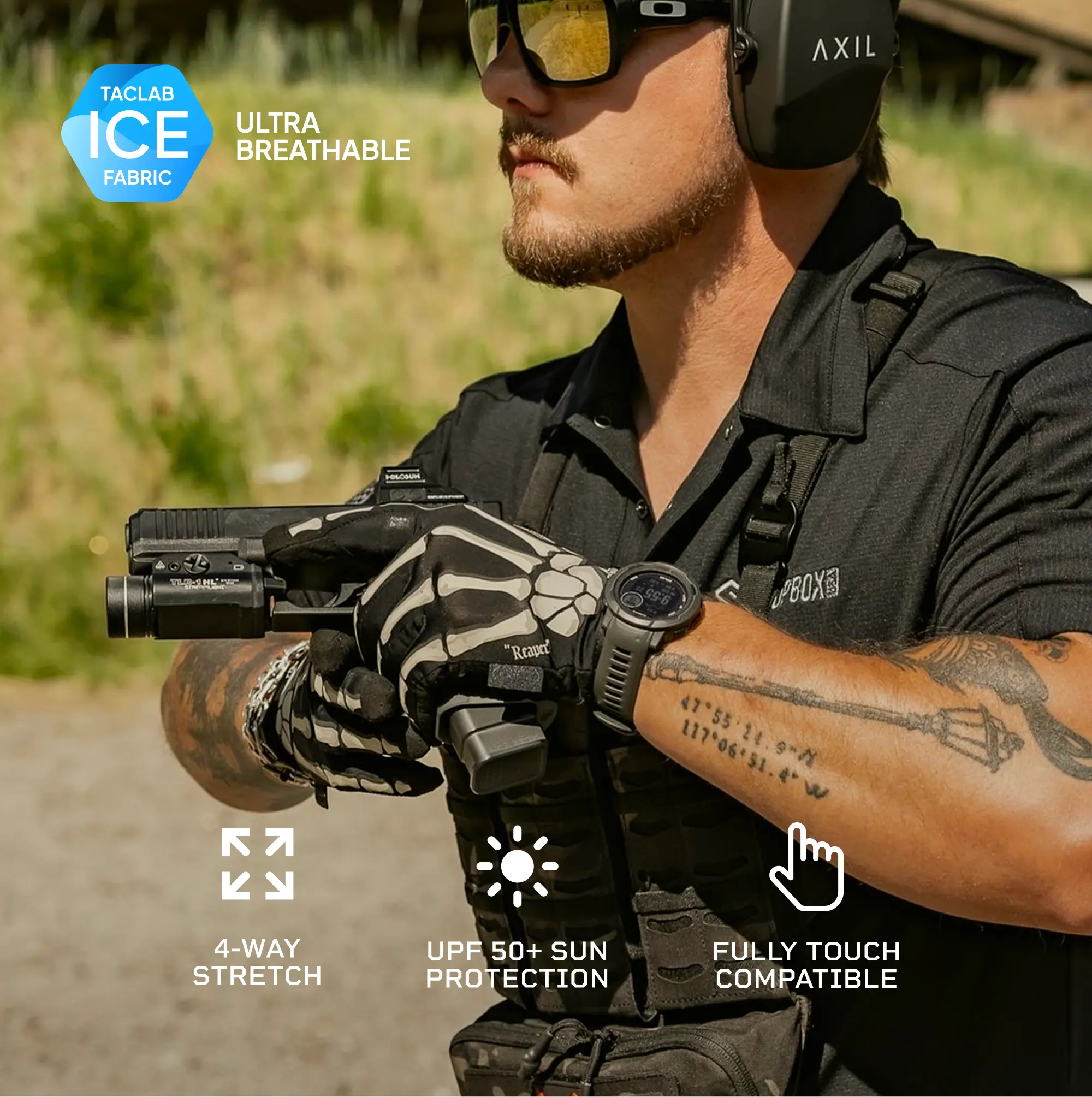 TACLAB Reaper Skeleton Tactical Shooting Gloves - Thin and Lightweight for Military, Police, Range TACLAB