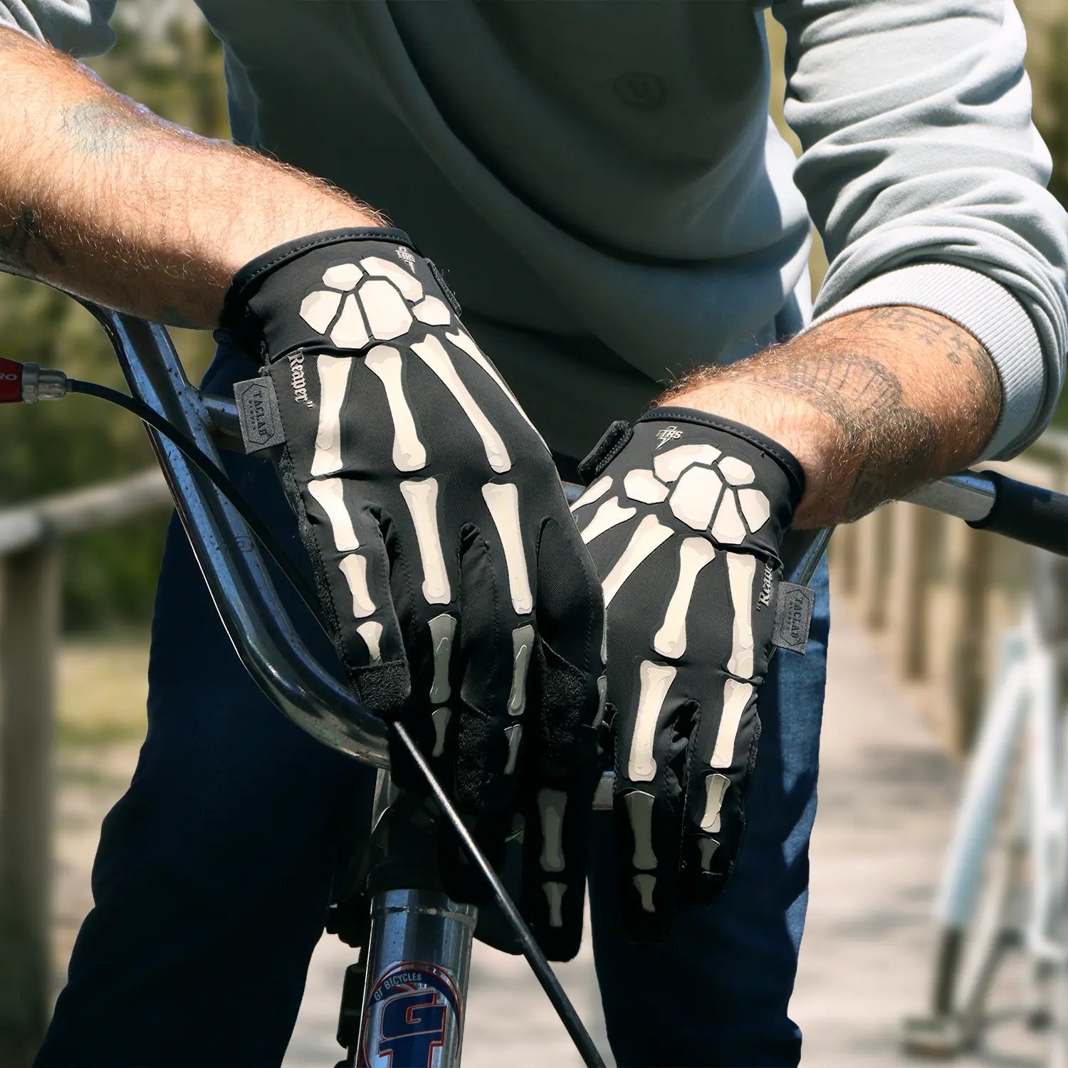 TACLAB Reaper Skeleton Gloves - Thin and Lightweight for E - Bike, BMX, Mountain Bike, Cycling - TACLAB